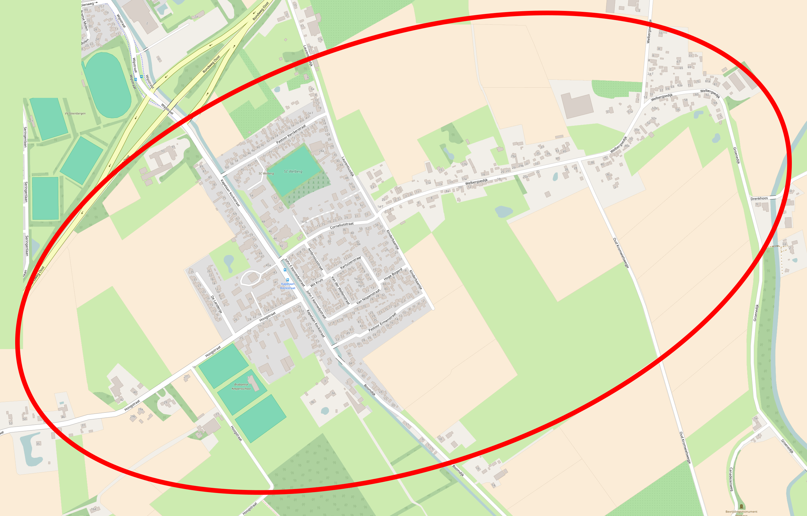De buurtpreventie Welberg is actief in de rode cirkel op bovenstaande kaart.